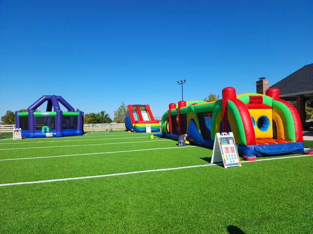 Setting up a commercial jumping castle for an event