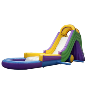 Side view of the inflatable water slide showcasing its height and design.