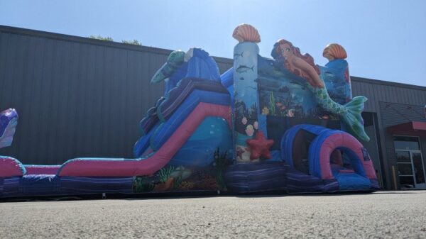 Close up View Mermaid Bounce House with Slide