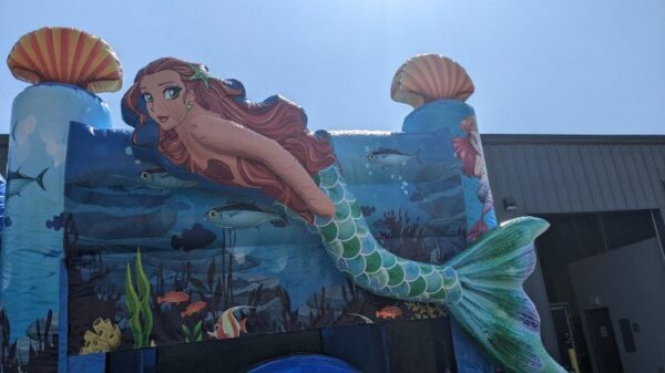 Close up View Mermaid Bounce House with Slide