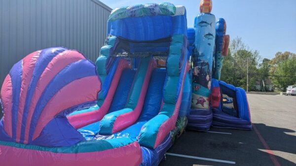 Close up View Mermaid Bounce House with Slide