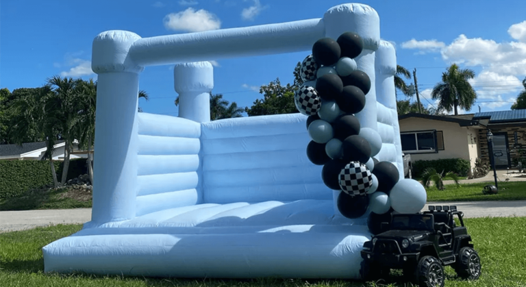 Commercial grade moon bounce with safety features and premium vinyl material for rental business