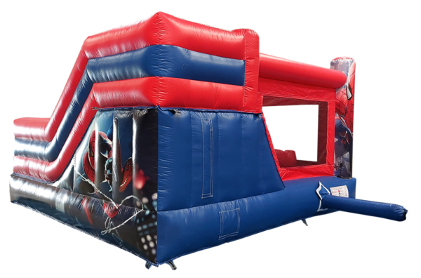 back view of spiderman bounce house combo