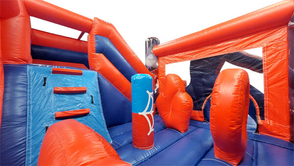 close up view of perspective spiderman bounce house combo (1)