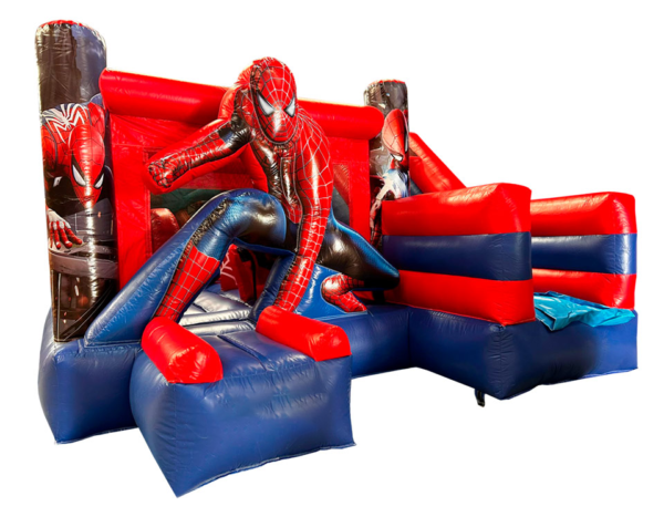 perspective view of spiderman bounce house combo