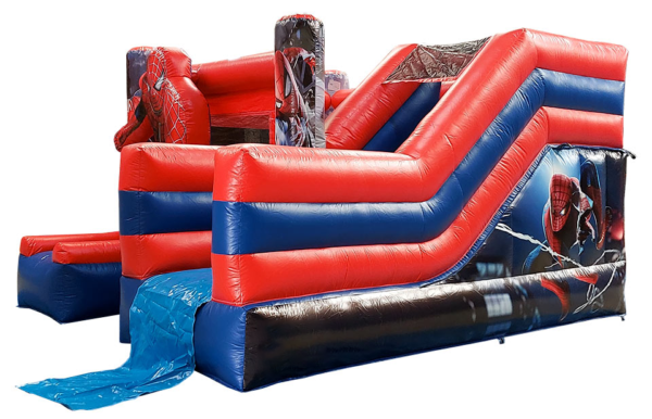 side view of spiderman bounce house combo